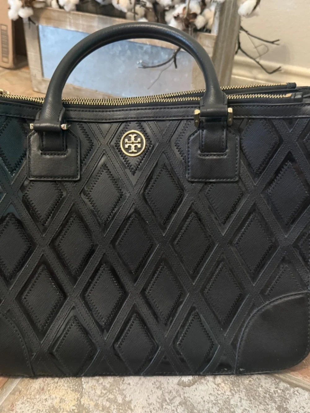 Tory Burch Black Satchel with Gold Hardware